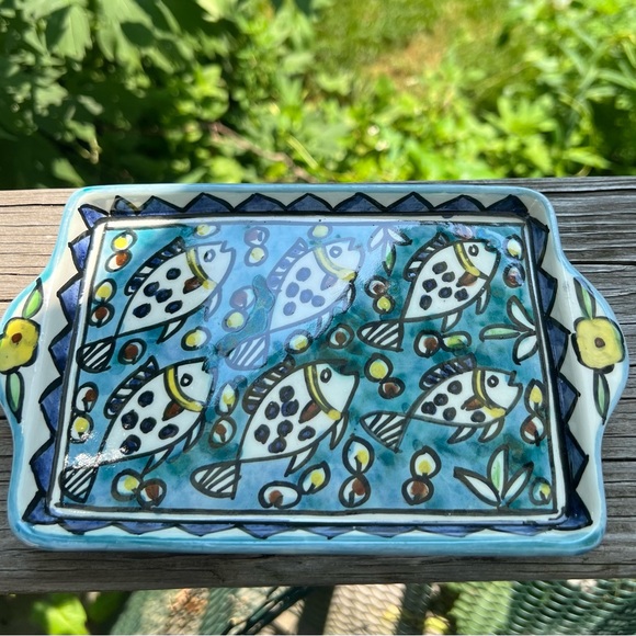 Vintage Ceramic Signed Jerusalem Tray or Dish School of Fish Preowned 6.75” L - Picture 2 of 14
